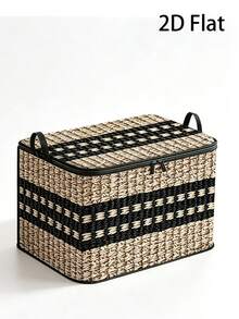 Large Beige Woven Storage Basket With Lid, Foldable And Stackable, Suitable For Organizing Clothes And Blankets, Dust-Proof Large Rectangular Flip-Top Storage Box, 2D Flat Design, Applicable For Entryway, Living Room, Christmas Decor And Underbed Storage - Multicolor - View 12
