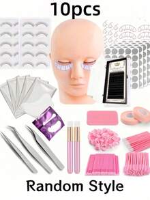 False Eyelash Extension Practice Tool Set, Includes Mannequin Head, Tweezers, Brush, Practice Lashes, Dense Lash Positioning Sticker, Cleaning Brush, Glue Ring, Suitable For Beginners To Practice Eyelash Extensions - Dusty Pink - View 11