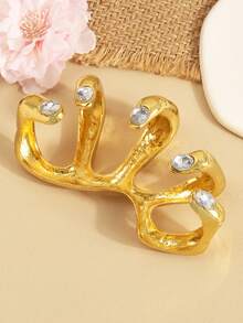 1pc Exaggerated Personalized Metal Inlaid Handheld Fingertip Toy Ring, Unique Design Finger Gap Hand Accessory Ring Toy - Gold - View 2