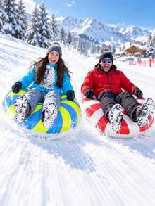 1pc 82cm Colorful Striped Inflatable Snow Tube, Dual Handle Round Snow Sled, Bright Candy Swirl Pattern Inflatable Sled, Portable Winter Outdoor, Suitable For Ski Resort, Snow Entertainment, Family Winter Activities, Christmas Gift, Holiday Essential, Fitness Equipment, Snow Sled, Outdoor - Striped Snow Tube - View 8