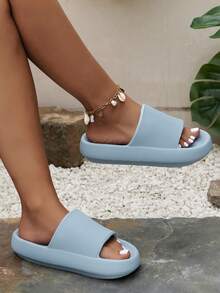 Women's Summer Slippers, Soft Sole Comfortable Beach Slides For Home, Bathroom, Dorm, Office And Outdoor Wear - Light Blue - View 1