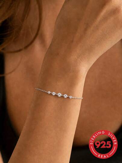 1pc S925 Sterling Silver Minimalist Elegant Luxury Bar Pendant Bracelet For Women, Gentle Versatile High-End Style, Niche Cool Aesthetic, Travel Commute Outfit Accessory Wrist Chain