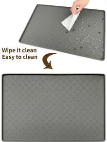 1pc Silicone Pet Feeding Mat With High Edge Design, Waterproof Anti-Spill Dog & Cat Food Mat, Non-Slip Paw Pattern Water Bowl Placemat, Washable Wipeable Rollable Floor Protection Tray, Suitable For Puppies & Kittens - Grey - View 7