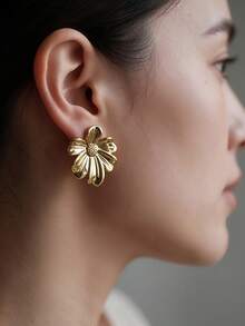2-6-18PCS Heavy‑Duty Gold Multi‑Style Earring Set Retro Geometric Flower Shell Shield Earrings For Daily Party - Gold - View 6