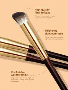 Fan-Shaped Makeup Brush, Soft Face Brush Head, Highlighter Brush, Portable Wooden Handle - Chocolate Brown - View 7