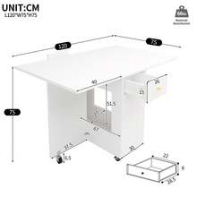 Elegant Dining Table In A Modern Style / Dining Table With Open Storage / Mobile Kitchen Worktop / With 2 Drawers / With Locking Casters / Tabletop Load Capacity Up To 60 Kg / Suitable For Kitchen, Living Room And Dining Room, White - White + MDF - View 7