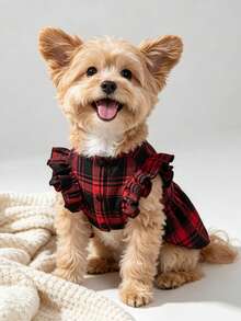LUCKIE LABO 1pc Black & Red Plaid Bow Dress, Anti-Flea Pet Dog Clothes For Chihuahua Small Dogs, Fashionable Skirt Suitable For Cats & Dogs Indoor/Outdoor - Multicolor - View 2