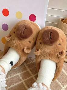 Sandal Rumah Modis Bergambar Panda & Capybara Lucu, Sandal Rumah Hangat & Nyaman untuk Wanita, Pasangan, Musim Gugur/Dingin - Kapibara - View 2