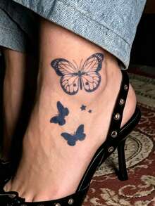 1pc Herbal Juice Semi-Permanent Magic Tattoo Sticker, Star & Butterfly Pattern, Long-Lasting 14 Days, No Fading, Non-Reflective, Temporary Tattoo Sticker For Arm, Shoulder, Neck, Collarbone, Waist, Abdomen, Leg And Body - Blue - View 2