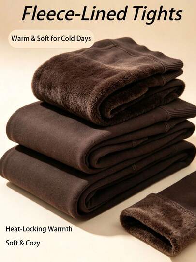 1 Pair Women's Thermal Lined Warm Leggings, Deep Coffee Color Elastic Comfortable Soft Tights For Autumn/Winter, Halloween Christmas Party Holiday Commute Home Social Gift, Suitable For 5-15℃