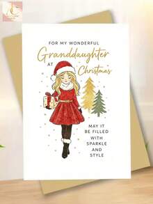 1pc Christmas Greeting Card For Granddaughter With Festive Design Perfect For Family Holiday Celebrations And Heartfelt Seasonal Wishes From Grandparents - One Size Fits All - View 1