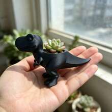 Mini Tyrannosaurus Rex Dinosaur Planter - Vintage 3D Printed Plastic Pot (Plants Not Included) Suitable For Succulents And Herbs, Cute Plant Container/Outdoor Decor, Ideal Gift, Tyrannosaurus Rex Design Window Sill Desktop Ornament - Multicolor - View 3