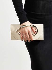 REMANLAND Apricot Velvet Evening Clutch With Sculpted Gold Hardware, Sleek Envelope Flap And Compact Shape, Stylish Purse For Date Nights, Parties & Weddings - Apricot - View 2
