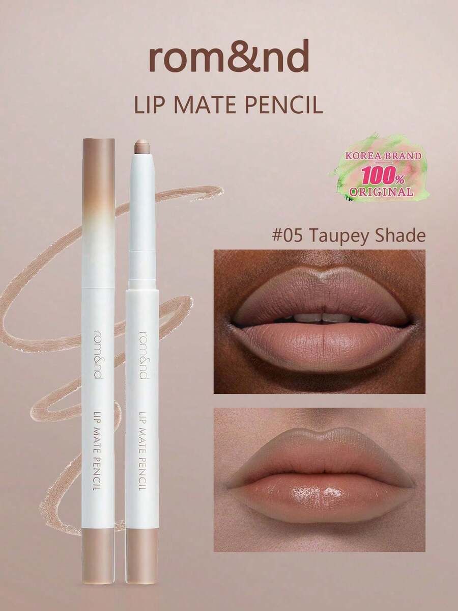 Rom&nd Romand Lip Mate 唇線筆 05 Taupey 灰色調 0.5g/0.02oz，唇線筆，面部彩妝，持久顯色，長效持妝，色彩濃郁，塗抹順滑，高顯色度，可伸縮筆尖，易於使用，05 灰褐色