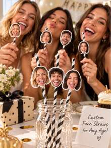 Custom Face Photo Straws - Personalized Birthday Straws, Party Decor, Custom Face Paper Straws, Personalized Birthday Photo Straws, Bachelorette Party Straws, Fun Photo Decoration, Bachelorette Party Gift - Multicolor - View 5