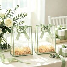 1/4/12pcs Transparent Gift Bags With Ribbons, Suitable For Baby Shower, Graduation, Wedding, Bridal Party, Birthday Party, Business Occasions, With Cut-Out Handles, Reusable PP Material, Size: 7x10x3.15 Inches (Green) - Green - View 4
