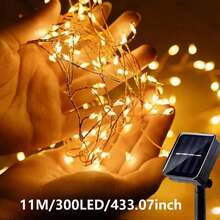 Christmas Halloween Warm Color Solar Powered Firecracker Fairy String Lights, Available In 5M100LED, 8M200LED, 11M300LED Three Specifications, Suitable For Various Yard And Window Display Scenes. The Cluster Light Beads Simulate Firecracker Shape, With Compact Arrangement, Warm Light Flows Gently, Creating A Romantic Atmosphere Like A Sky Full Of Sparkling Fireworks. Solar Powered System, Collects Sunlight Energy During The Day, Light-Controlled Sensor Automatically Detects Day And Night - Solar Firecracker String Lights - View 14