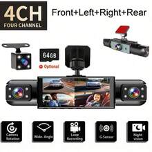 Dash Cam, 4-Channel Black Box Dash Cam, Car Dash Cam, Left/Right/Front/Rear Cameras, Wide Angle, Adjustable Lens, Loop Recording, Night Vision, 150mAh Battery - 4 Camera - View 2