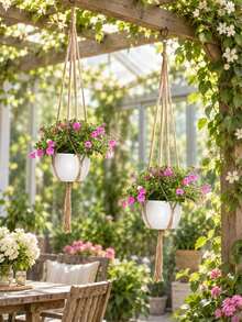 2pcs Brown Flower Pot Hanging Rope, Tassel Plant Hanger, Flower Pot Stand - Indoor Balcony Rack, Outdoor And Garden Supplies - Multiple Styles - View 4