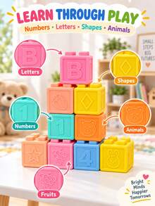 Soft Large Particle Rubber Building Blocks Stacking Toy, Baby Teething Chewing Toy, Human-Shaped Sensory Toy, Children's Toy, Christmas Gift - Multicolor - View 2