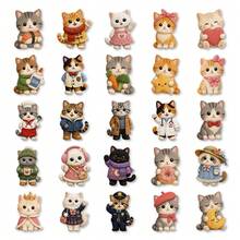 50Pcs Cute Cat Aesthetic Stickers, Fluffy Dress-Up Kitten Character Stickers, Easy To Apply And Remove, PET Waterproof Self-Adhesive Stickers For Journals, Planners, Laptops, Water Bottles, Suitcases And Bumpers School Supplies - Multicolor - View 9