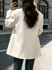 Women's Autumn/Winter Solid Color Fashion Commute Oversized Padded Shoulder Single-Breasted One-Button Long Sleeve Blazer Jacket With Lining - Apricot - View 3