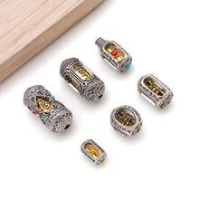 2pcs/Set Prayer Wheel Spacer Beads, Dual-Color Alloy Om Mani Mantra Hollow Barrel Beads With Inlaid Gemstones, For Prayer Beads Bracelet DIY Jewelry Making - Multicolor - View 4