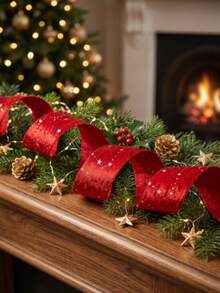 Star Print Plush Ribbon Roll, Multi-Color Fabric Ribbon, Suitable For Christmas Gift Wrapping And DIY Crafts, Perfect For Collectible Display And Storage, Ideal For Plush Doll Collection, Perfect For Wreath, Bow Making And Holiday Decoration Styling - Multicolor - View 8