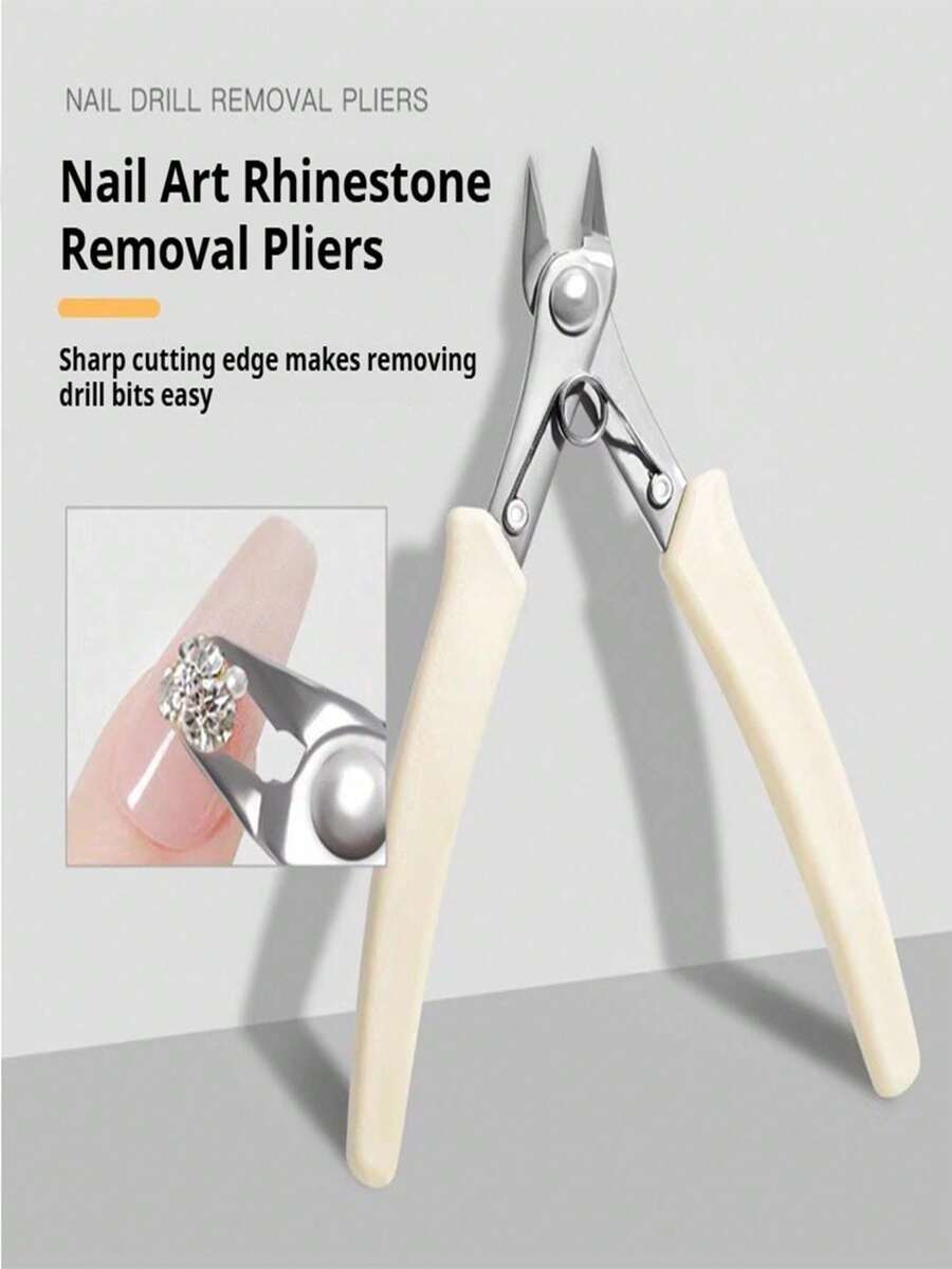 Upgraded Cream White Metal Heavy Duty Nail Rhinestone Remover, Diamond Decoration Scissor Rhinestone Remover, Diamond Decoration Scissor... With Card Packaging, Professional Salon Nail Tools - Multicolor - View 1