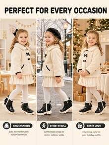 Spring/Autumn New Princess Style Short Leather Boots For Girls, Size 21-32, Non-Slip Wear-Resistant Round Toe Toe-Protection Children's Dress Photo Daily Boots - Black - View 7