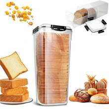 Panera para Pan Transparente, Caja Para Pan Recipiente Con Bandeja, Vitrina para Pan con Tapa Hermética, Contenedor de Pan de Gran Capacidad, Vitrina para Postres, Sin BPA, Para Tostadas, Pan de Molde - Negro con forro - Ver 3