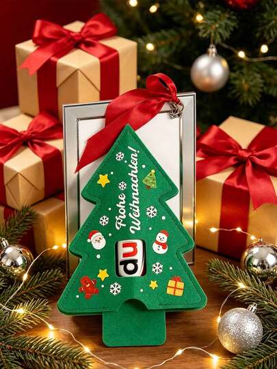 7pcs/Set Christmas Tree Gift Sleeve, Santa Snowman Pattern Holder, Holiday Gift Packaging