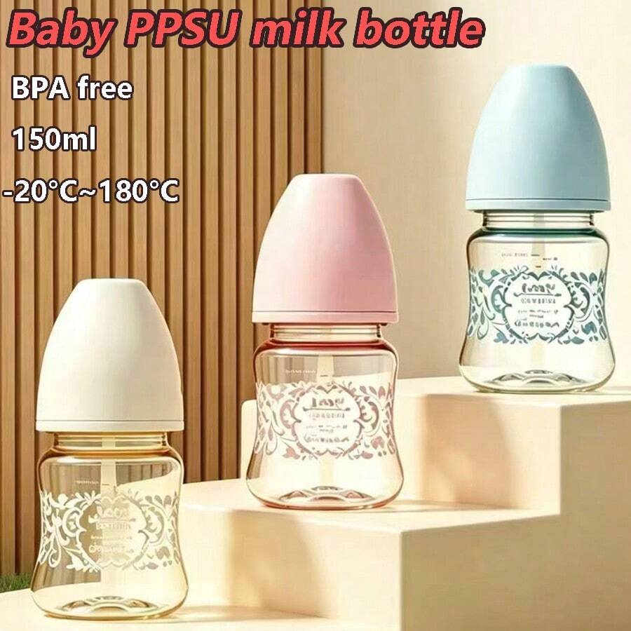 1pc/2pcs 150ml Baby Milk Bottle, 5cm Mouth Diameter, PPSU Body, Heat Resistant Up To 180°C, Soft And Comfortable Nipple, Suitable For 0-6 Months Infants Daily Use - Multicolor - View 1