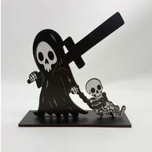 1pc Wooden Toilet Paper Holder With Skull And Ghost Pattern, Gothic Style Paper Towel Rack, Multi-Purpose Wall-Mounted Decor, Suitable For Bathroom, Living Room, Office, Party Scenes, Rustic Indoor Ornament, Halloween Desktop And Wall Decoration. Halloween Decor / Halloween / Halloween Home Decor - One Size - View 13