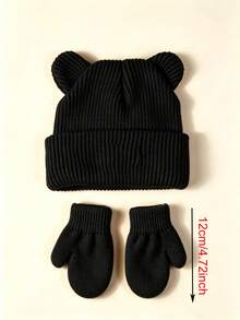 1 Set Unisex Toddler/Baby Knitted Hat + Gloves, Versatile Bear Design Cartoon Hat & Warm Gloves 2 Pieces Set - Set - View 3