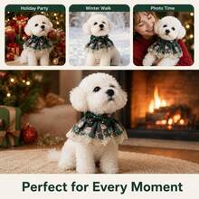 1pc Christmas Pet Collar , Bandana, Santa Print Adjustable Dog Collar With Bow Lace, Xmas Triangle Bib Kerchief For Small Medium Large Dogs Holiday Party Costume - Green - View 3