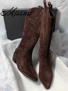 Fall/Winter Fashionable 2025 Western Pointed Toe Suede Over-The-Knee Tall Boots For Women,Cowboy Boots - Brown - View 1