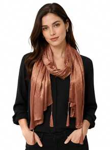 1pc Metallic Glossy Ribbon Shawl Scarf For Women, Shiny Outer Layer For Banquet Dress, Fashionable Daily Outfit - Multicolor - View 4