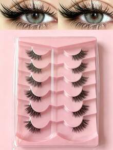 7 Pairs Half Lash False Eyelashes, Lightweight And Soft, Create Cat Eye Makeup Effect, Naturally Extend Eye Corners, Transparent Lash Roots, Suitable For Daily Makeup, Long-Lasting And Reusable, Cat Eye Effect Half Lash - Black - View 10