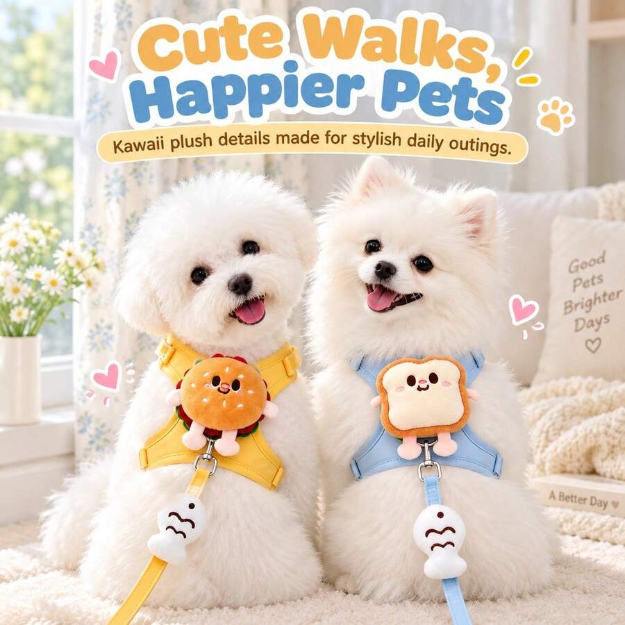 Cute Hamburger & Toast Doll Cat Harness And Leash Set, Escape‑Proof Adjustable Soft Pet Vest Harness For Kitten Small Dog Outdoor Walking