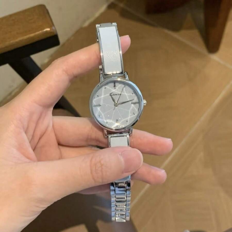CILOA 1pc Multi-Faceted Crystal Mirror Women's Wristwatch, Minimalist Dial Gentle Commute Niche Quartz Watch, Suitable For Various Occasions. - Grey - View 1