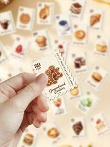 50pcs Food Postage Stamp Stickers For Decorating Planner, Diary, Scrapbook, Notebook, Luggage, Guitar, Skateboard, Manual, Tablet, Water Bottle, Phone - Coffee Brown - View 2