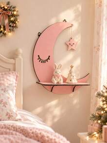 1pc Moon Star Hanging Storage Rack Cute Girl Heart Pink Wall Hanging Storage Rack Christmas Small Ornament Rack Home Decoration Suitable For Wall Hanging Decorative Gifts - Multicolor D - View 3