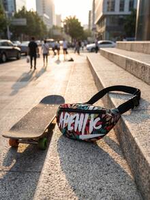 Medium Capacity Lightweight Sports Waist Bag, Street Style Tropical Leaf Print Crescent Shape, With Adjustable Strap, Unisex Multi-Function Crossbody Shoulder Bag, Suitable For Outdoor Running, Travel, Daily Use - Multicolor - View 1