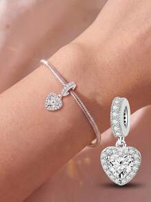 1件時尚亮紅色愛心吊墜珠，適合女性手鍊DIY珠寶製作 - 愛心白鋯 - 查看 10