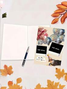 Customizable Photo Birthday Card, Cream Apricot Background, 2 Photo Slots, Pink Hearts, Balloons, Disco Ball, Party Hat, Cat, Colorful Letter Candles, Cute Humorous Birthday Celebration Card With Envelope - Multicolor - View 6