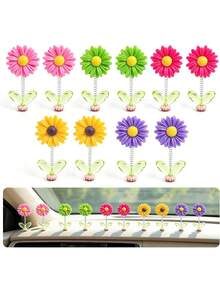 5Pcs Christmas Gift Spring Wobble Daisy Sunflower Car Dashboard Ornament, Cute Colorful Shaking Head Flower Decor, Adhesive Swing Flower For Car Interior, Desk, Monitor, Home Office Decor, Holiday Gift For Car Lovers - Multicolor - View 1