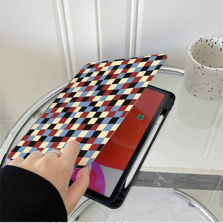1pc Retro Color Checkerboard 360° Rotatable Tablet Case Multi-Angle Viewing Book-Style Stand Protective Tablet Case Compatible With IPad A16 2025, Compatible With Samsung For Galaxy Tab S9 FE/S8 Plus/S7/S10,Compatible With Oppo Pad,Compatible With Huawei Matepad,Compatible With Vivo Pad,Compatible With Honor Pad,Compatible With Lenovo Xiaoxin Pad - Multicolor - View 4