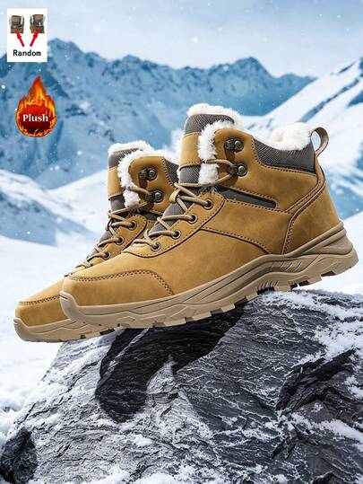 Botas de nieve cálidas con forro térmico para hombre, botas deportivas de moda para exteriores con suela gruesa en color negro clásico, botas de senderismo para aventuras de invierno