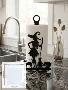 Vintage Witch Kitchen Countertop Paper Towel Holder, Sturdy Mini Metal Towel Rack, Halloween Decor, Paper Roll Holder Storage Rack, Home Bedroom Room Decoration, Office Desk, Car Interior Bathroom Kitchen Accessories Organizer - Black - View 8